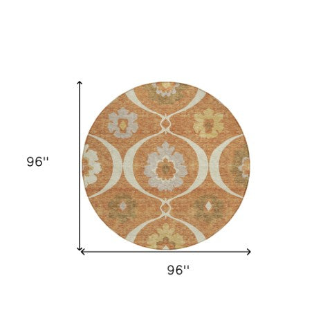 Homeroots 3' Black Ivory And Taupe Medallion Washable Area Rug For Indoor And Outdoor Spaces, Durable Design 8' Round Polyester 589640