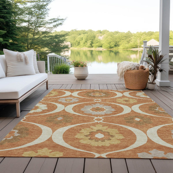 Homeroots 3' Black Ivory And Taupe Medallion Washable Area Rug For Indoor And Outdoor Spaces, Durable Design 10' X 14' Polyester 589643