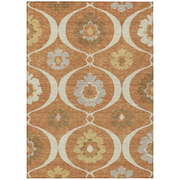 HomeRoots 5' Stylish Orange Copper and Gray Medallion Area Rug – Washable, Durable for Indoor & Outdoor Spaces 10' X 14' 589643