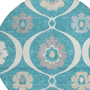 Homeroots 3' Black Ivory And Taupe Medallion Washable Area Rug For Indoor And Outdoor Spaces, Durable Design 8' Round Polyester 589646