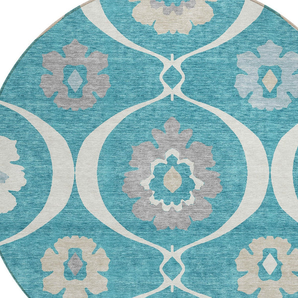 Homeroots 3' Black Ivory And Taupe Medallion Washable Area Rug For Indoor And Outdoor Spaces, Durable Design 8' Round Polyester 589646