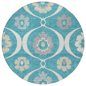 Homeroots 3' Black Ivory And Taupe Medallion Washable Area Rug For Indoor And Outdoor Spaces, Durable Design 8' Round Polyester 589646