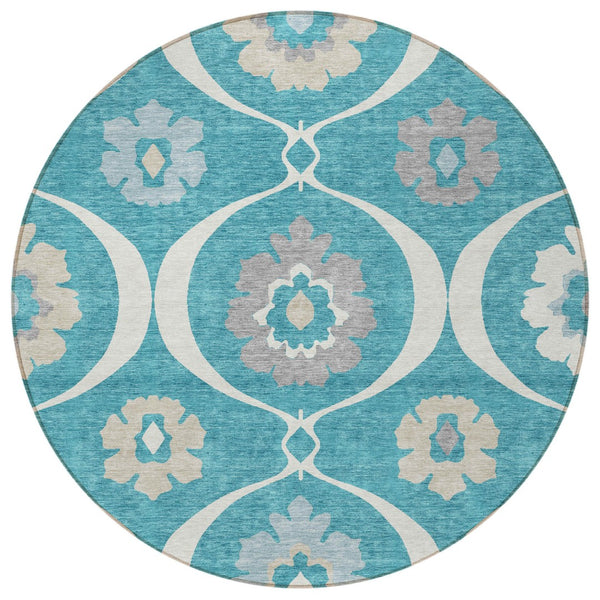 Homeroots 3' Black Ivory And Taupe Medallion Washable Area Rug For Indoor And Outdoor Spaces, Durable Design 8' Round Polyester 589646