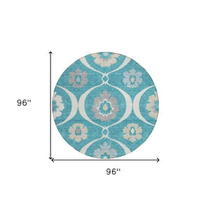 Homeroots 3' Black Ivory And Taupe Medallion Washable Area Rug For Indoor And Outdoor Spaces, Durable Design 8' Round Polyester 589646