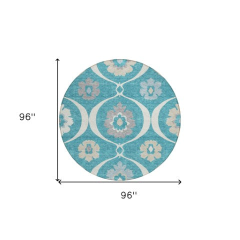 Homeroots 3' Black Ivory And Taupe Medallion Washable Area Rug For Indoor And Outdoor Spaces, Durable Design 8' Round Polyester 589646