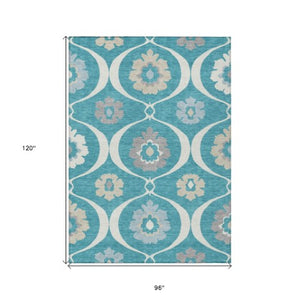 Homeroots 3' Black Ivory And Taupe Medallion Washable Area Rug For Indoor And Outdoor Spaces, Durable Design 8' X 10' Polyester 589647