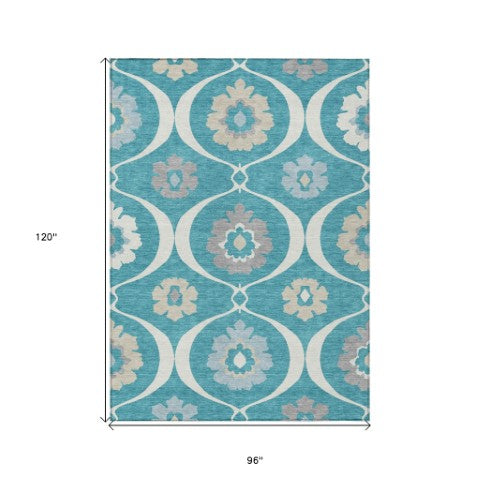 Homeroots 3' Black Ivory And Taupe Medallion Washable Area Rug For Indoor And Outdoor Spaces, Durable Design 8' X 10' Polyester 589647