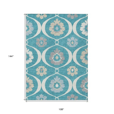 Homeroots 3' Black Ivory And Taupe Medallion Washable Area Rug For Indoor And Outdoor Spaces, Durable Design 9' X 12' Polyester 589648