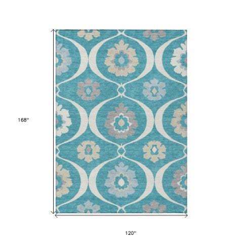 Homeroots 3' Black Ivory And Taupe Medallion Washable Area Rug For Indoor And Outdoor Spaces, Durable Design 10' X 14' Polyester 589649