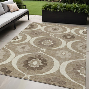 Homeroots 3' Black Ivory And Taupe Medallion Washable Area Rug For Indoor And Outdoor Spaces, Durable Design 5' X 8' Polyester 589651