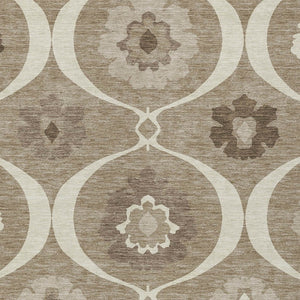Homeroots 3' Black Ivory And Taupe Medallion Washable Area Rug For Indoor And Outdoor Spaces, Durable Design 5' X 8' Polyester 589651