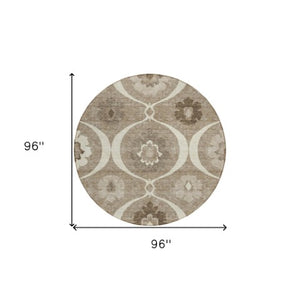 Homeroots 3' Black Ivory And Taupe Medallion Washable Area Rug For Indoor And Outdoor Spaces, Durable Design 8' Round Polyester 589652