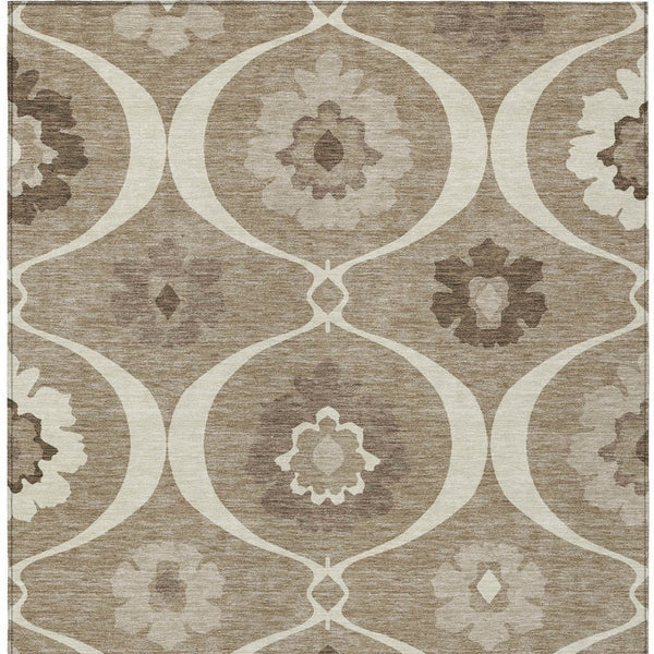 Homeroots 3' Black Ivory And Taupe Medallion Washable Area Rug For Indoor And Outdoor Spaces, Durable Design 8' X 10' Polyester 589653
