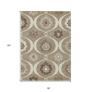 Homeroots 3' Black Ivory And Taupe Medallion Washable Area Rug For Indoor And Outdoor Spaces, Durable Design 8' X 10' Polyester 589653