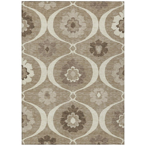 HomeRoots 5' Durable Taupe Brown & Ivory Medallion Area Rug - Washable, Stain-Resistant for Indoor/Outdoor Use 8' X 10' 589653