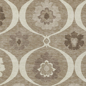 Homeroots 3' Black Ivory And Taupe Medallion Washable Area Rug For Indoor And Outdoor Spaces, Durable Design 8' X 10' Polyester 589653