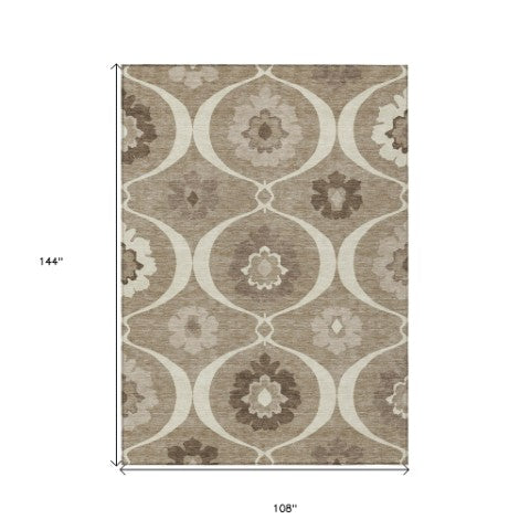 Homeroots 3' Black Ivory And Taupe Medallion Washable Area Rug For Indoor And Outdoor Spaces, Durable Design 9' X 12' Polyester 589654