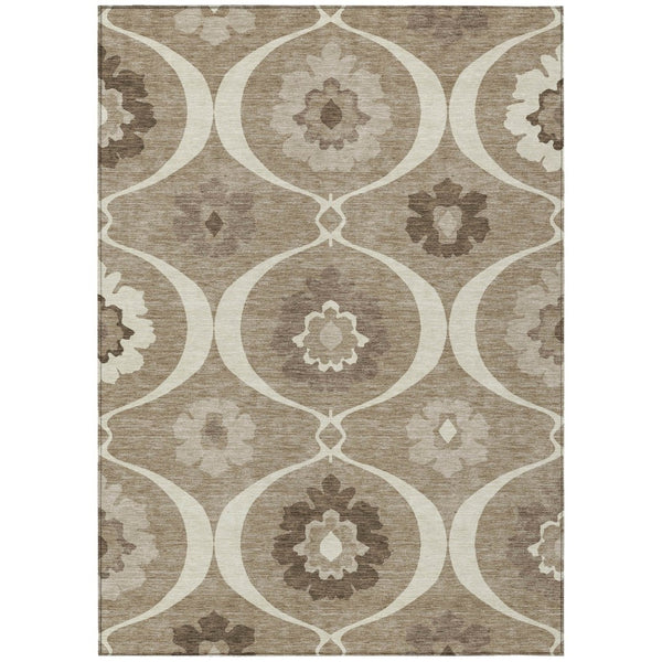 HomeRoots 5' Durable Taupe Brown & Ivory Medallion Area Rug - Washable, Stain-Resistant for Indoor/Outdoor Use 10' X 14' 589655