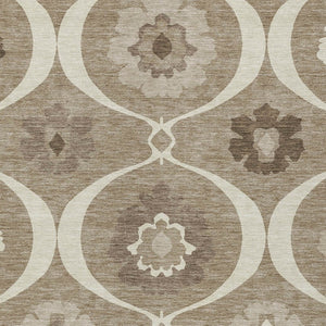 Homeroots 3' Black Ivory And Taupe Medallion Washable Area Rug For Indoor And Outdoor Spaces, Durable Design 10' X 14' Polyester 589655