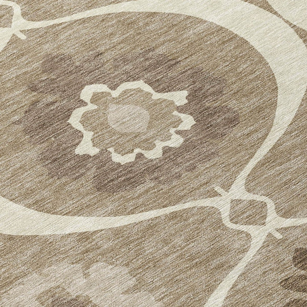 Homeroots 3' Black Ivory And Taupe Medallion Washable Area Rug For Indoor And Outdoor Spaces, Durable Design 10' X 14' Polyester 589655