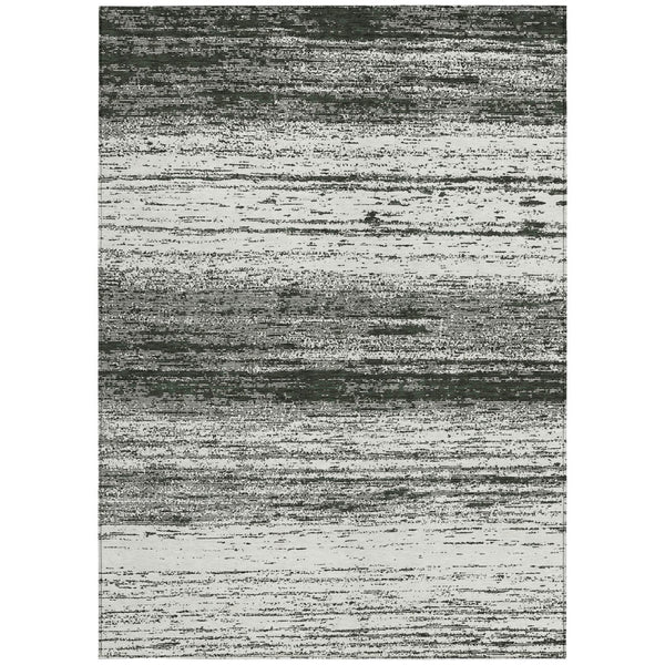 Homeroots 3' Black Ivory And Gray Striped Indoor Outdoor Area Rug - Stylish, Washable, And Stain Resistant! 5' X 8' Polyester 589657