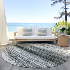 Homeroots 3' Black Ivory And Gray Striped Indoor Outdoor Area Rug - Stylish, Washable, And Stain Resistant! 8' Round Polyester 589658