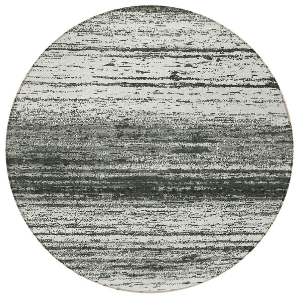 Homeroots 3' Black Ivory And Gray Striped Indoor Outdoor Area Rug - Stylish, Washable, And Stain Resistant! 8' Round Polyester 589658