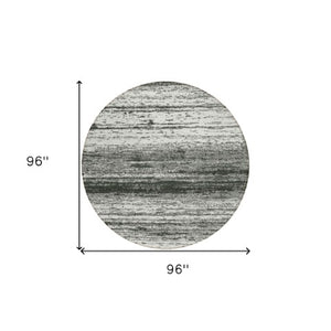 Homeroots 3' Black Ivory And Gray Striped Indoor Outdoor Area Rug - Stylish, Washable, And Stain Resistant! 8' Round Polyester 589658