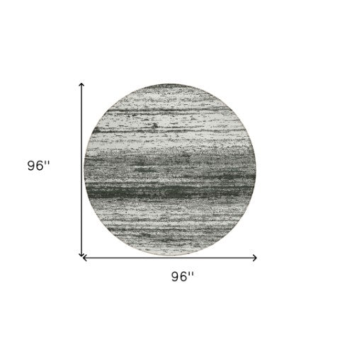 Homeroots 3' Black Ivory And Gray Striped Indoor Outdoor Area Rug - Stylish, Washable, And Stain Resistant! 8' Round Polyester 589658