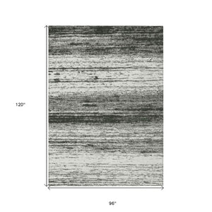 Homeroots 3' Black Ivory And Gray Striped Indoor Outdoor Area Rug - Stylish, Washable, And Stain Resistant! 8' X 10' Polyester 589659