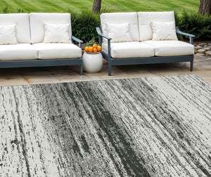 Homeroots 3' Black Ivory And Gray Striped Indoor Outdoor Area Rug - Stylish, Washable, And Stain Resistant! 8' X 10' Polyester 589659