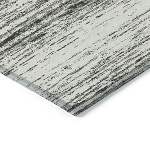 Homeroots 3' Black Ivory And Gray Striped Indoor Outdoor Area Rug - Stylish, Washable, And Stain Resistant! 8' X 10' Polyester 589659