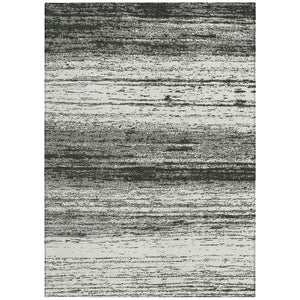 Homeroots 3' Black Ivory And Gray Striped Indoor Outdoor Area Rug - Stylish, Washable, And Stain Resistant! 9' X 12' Polyester 589660
