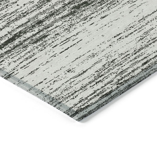 Homeroots 3' Black Ivory And Gray Striped Indoor Outdoor Area Rug - Stylish, Washable, And Stain Resistant! 10' X 14' Polyester 589661