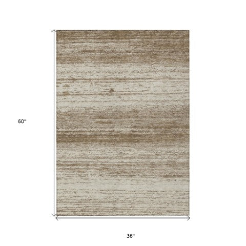 Homeroots 3' Black Ivory And Gray Striped Indoor Outdoor Area Rug - Stylish, Washable, And Stain Resistant! 3' X 5' Polyester 589662