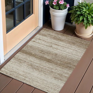 Homeroots 3' Black Ivory And Gray Striped Indoor Outdoor Area Rug - Stylish, Washable, And Stain Resistant! 3' X 5' Polyester 589662