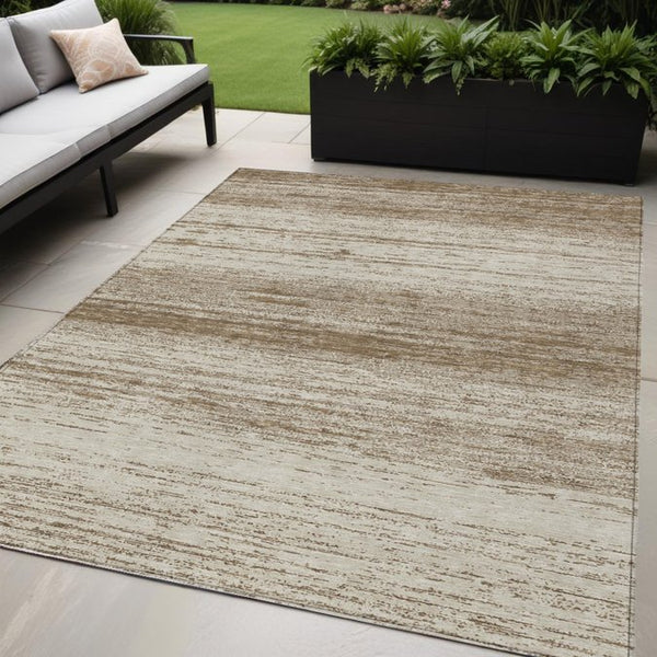 Homeroots 3' Black Ivory And Gray Striped Indoor Outdoor Area Rug - Stylish, Washable, And Stain Resistant! 5' X 8' Polyester 589663