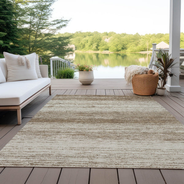 Homeroots 3' Black Ivory And Gray Striped Indoor Outdoor Area Rug - Stylish, Washable, And Stain Resistant! 5' X 8' Polyester 589663