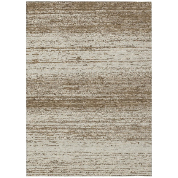 HomeRoots 5' Striped Washable Area Rug – Durable Brown and Beige Design for Indoor and Outdoor Spaces 5' X 8' 589663