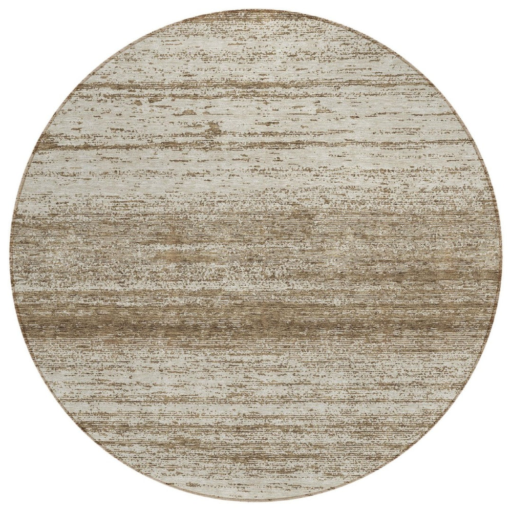 HomeRoots 5' Striped Washable Area Rug – Durable Brown and Beige Design for Indoor and Outdoor Spaces 8' Round 589664