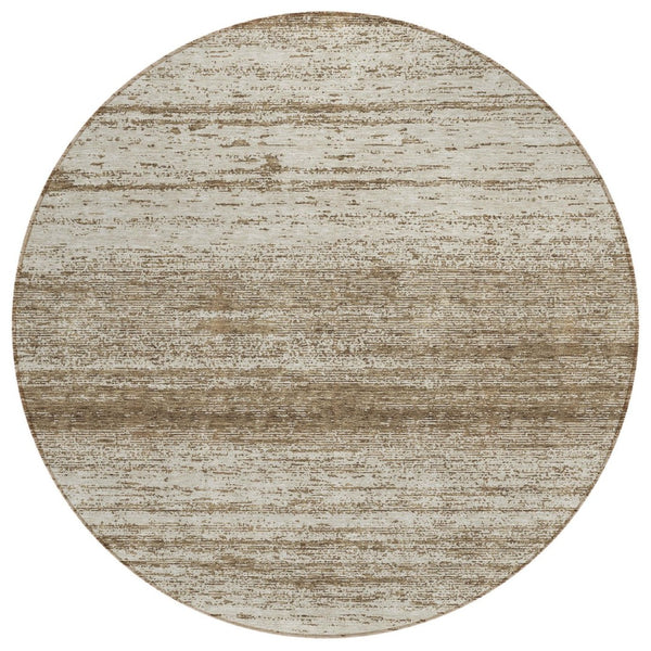 HomeRoots 5' Striped Washable Area Rug – Durable Brown and Beige Design for Indoor and Outdoor Spaces 8' Round 589664