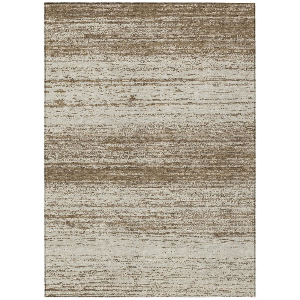 HomeRoots 9' Brown and Beige Striped Washable Area Rug - Stylish, Durable, Indoor/Outdoor for High-Traffic Spaces 9' X 12' 589666