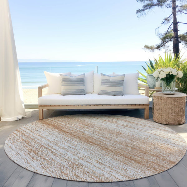 Homeroots 3' Black Ivory And Gray Striped Indoor Outdoor Area Rug - Stylish, Washable, And Stain Resistant! 8' Round Polyester 589670
