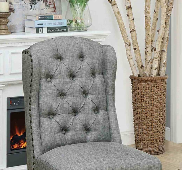 English Elm Rustic 2-Piece Wingback Side Chair Set With Nailhead Trim, Button Tufting, Antique Black & Gray Finish B2741P408969-GIGA