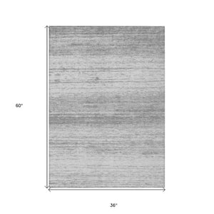 Homeroots 3' Black Ivory And Gray Striped Indoor Outdoor Area Rug - Stylish, Washable, And Stain Resistant! 3' X 5' Polyester 589680