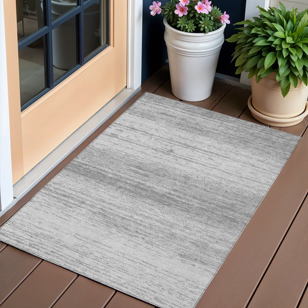 Homeroots 3' Black Ivory And Gray Striped Indoor Outdoor Area Rug - Stylish, Washable, And Stain Resistant! 3' X 5' Polyester 589680