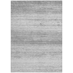 Homeroots 3' Black Ivory And Gray Striped Indoor Outdoor Area Rug - Stylish, Washable, And Stain Resistant! 5' X 8' Polyester 589681