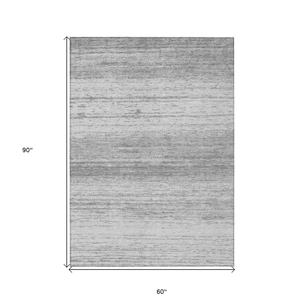 HomeRoots 5' Gray and Silver Striped Washable Area Rug for Indoor and Outdoor Durability and Style 5' X 8' 589681