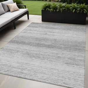 Homeroots 3' Black Ivory And Gray Striped Indoor Outdoor Area Rug - Stylish, Washable, And Stain Resistant! 5' X 8' Polyester 589681