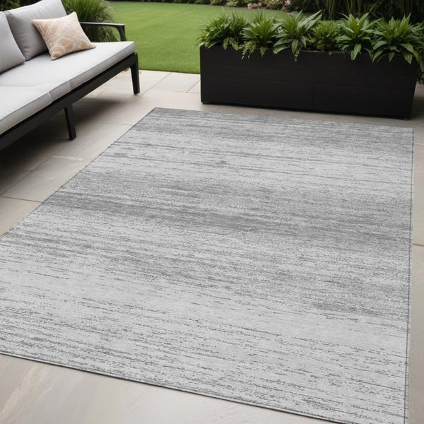 Homeroots 3' Black Ivory And Gray Striped Indoor Outdoor Area Rug - Stylish, Washable, And Stain Resistant! 5' X 8' Polyester 589681